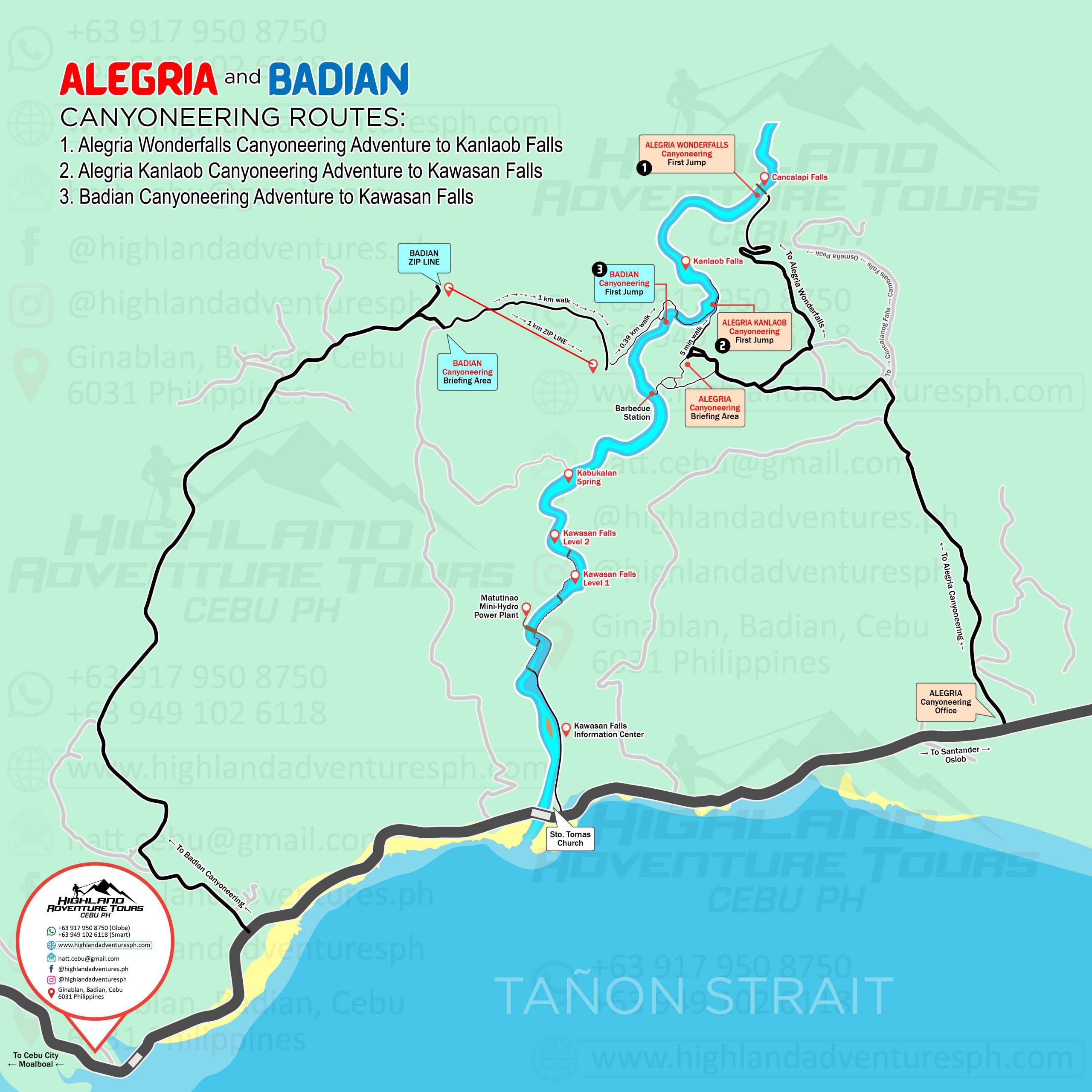 Alegria and Badian Canyoneering Routes